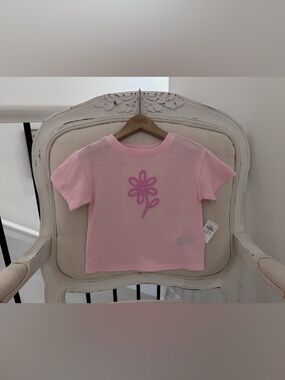 🤍 2T Toddler Girls Ballet Pink Flower Embroidered Graphic Tee 100% Cotton NWT